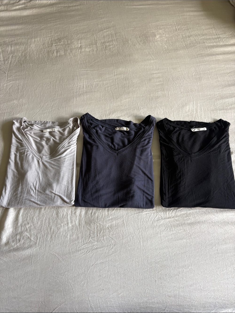 Double Zero Women’s V Neck T-Shirts Set of 3 - Gray, Navy, Black